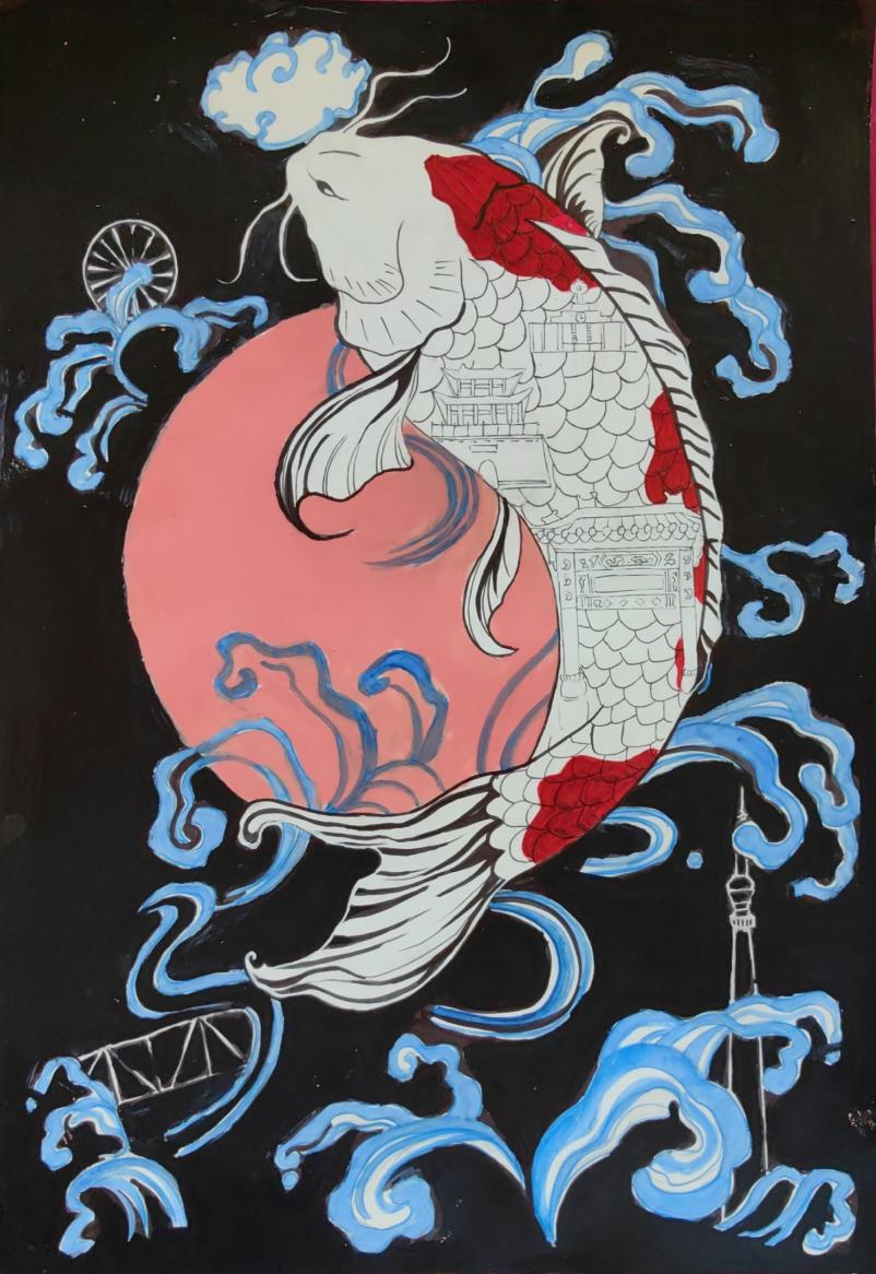 天津市滨海新区yl23455永利官网《天津之韵锦鲤跃古建》李佳大一年级